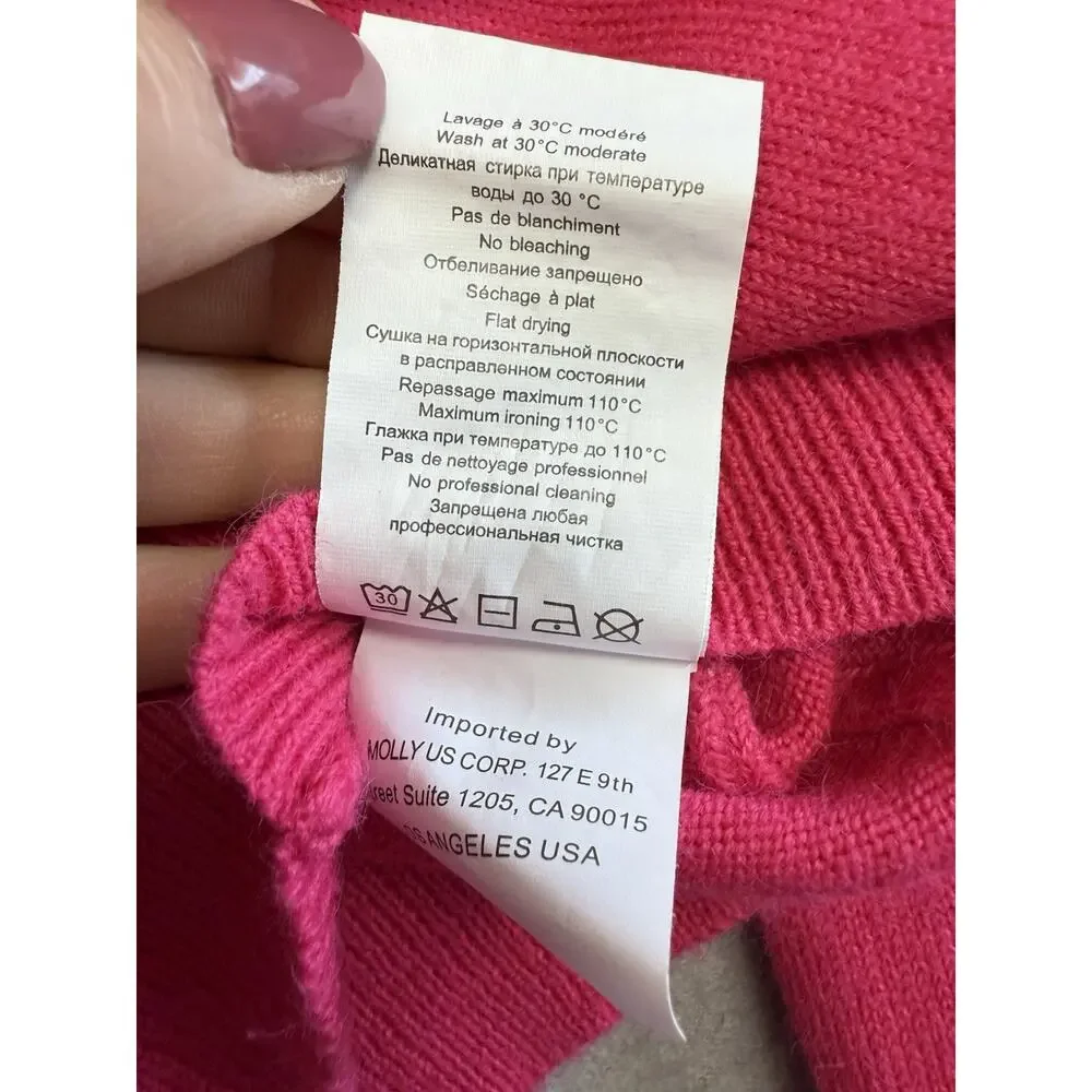 Molly Bracken Hot Pink Button Crop Long Sleeve Sweater Cardigan Medium - Picture 8 of 10